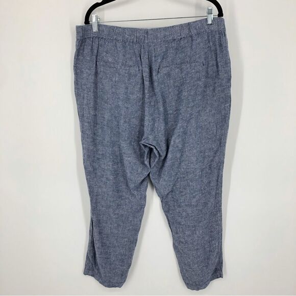 Old Navy Harper Pull On Linen Pants Womens 14 Blue Pockets Stretch Waist - Picture 4 of 11